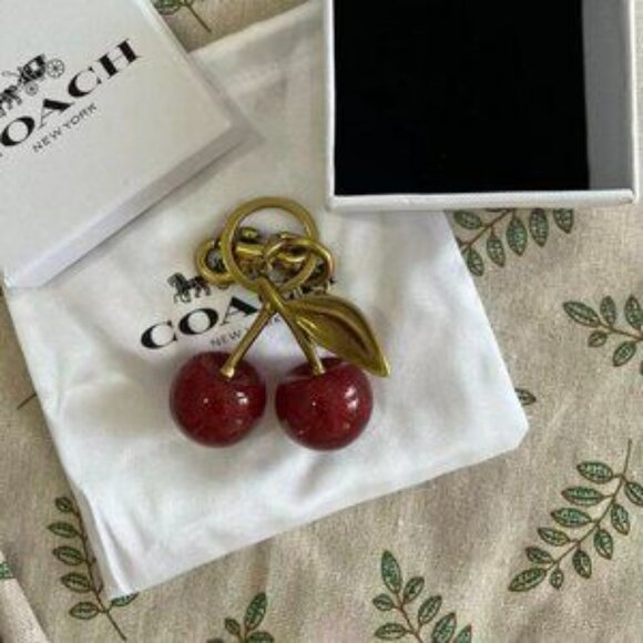 Coach Cherry Brass Cherry Bag Charm Keychain - Picture 1 of 5